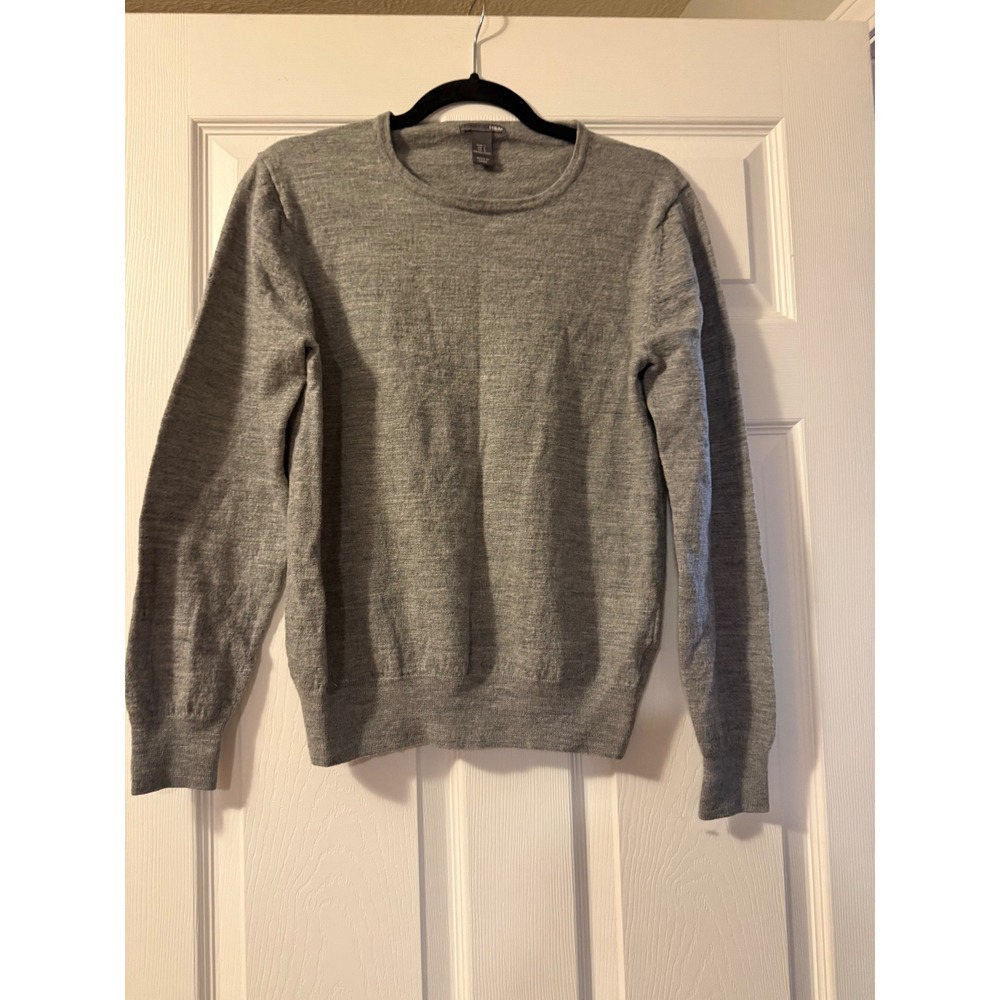 H&M Premium Quality Grey Wool Crewneck Sweater Mens Large Ribbed Knit Pullover